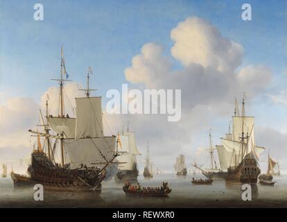 Niederländische Schiffe in eine Stille. Niederländische Schiffe in einem ruhigen Meer. Dating: C. 1665. Ort: Niederlande. Maße: H 86,8 cm × w 120 cm. Museum: Rijksmuseum, Amsterdam. Autor: Willem Van de Velde (II). Stockfoto