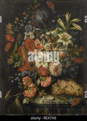 Stillleben mit Blumen und Obst. Dating: 1671. Maße: H 66 cm x W 50 cm; d 3,5 cm. Museum: Rijksmuseum, Amsterdam. Autor: Ottmar Elliger (I). Stockfoto
