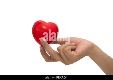 Druckhelfer foam Ball auf Frau hand auf weißem Hintergrund. Stockfoto