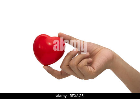 Druckhelfer foam Ball auf Frau hand auf weißem Hintergrund. Stockfoto