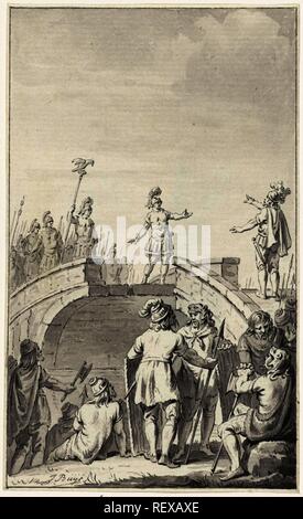 Die Friedensverhandlungen zwischen Claudius Civilis und Petilius Cerealis auf der zerstörten Brücke, 70 n. Chr. Verfasser der Stellungnahme: Jacobus kauft (vom Künstler signiert). Datierung: 1779 - 1784. Maße: H 148 mm x B 90mm. Museum: Rijksmuseum, Amsterdam. Stockfoto