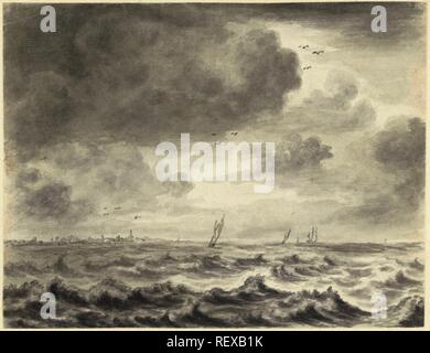 Seascape. Verfasser der Stellungnahme: Pieter Idserts (möglicherweise). Dating: 1708-1781. Maße: h 186 mm × w 240 mm. Museum: Rijksmuseum, Amsterdam. Stockfoto