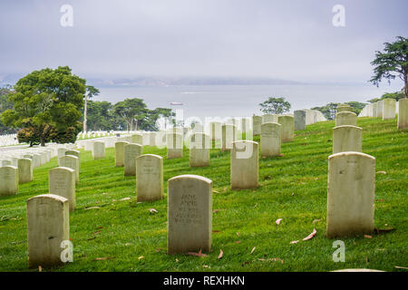 August 10, 2017, San Francisco/CA/USA - Die nationalen Friedhof an einem bewölkten Tag Stockfoto