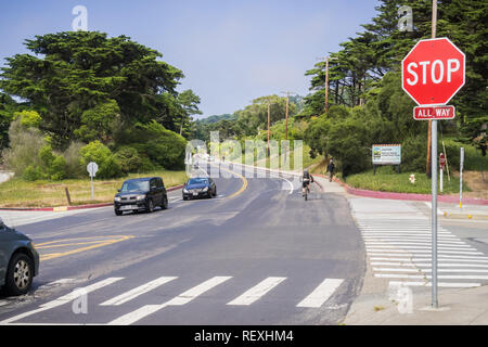 August 10, 2017, San Francisco/CA/USA - Street Junction in Presidio Stockfoto