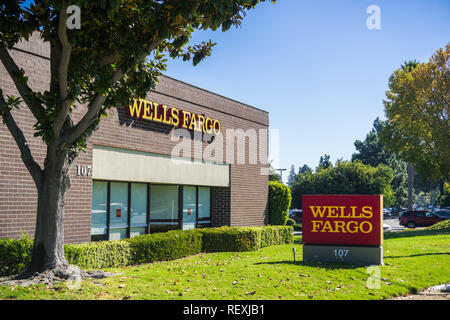 Oktober 26, 2017 in Sunnyvale/Kalifornien - Wells Fargo Niederlassung in Sunnyvale Stockfoto