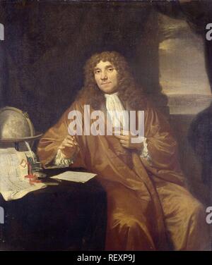 Portrait von Anthonie van Leeuwenhoek, Philosoph und Zoologe in Delft. Datierung: 1680 - 1686. Maße: H 56 cm x W 47,5 cm. Museum: Rijksmuseum, Amsterdam. Autor: Jan Verkolje (I). Stockfoto