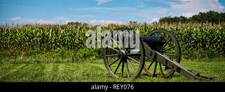 Canon liegt in der Nähe ein maisfeld zu einem Bürgerkrieg Schlachtfeld in Virginia. Stockfoto