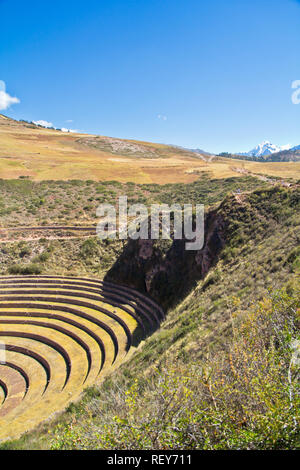 Muräne ist eine archäologische Stätte in Peru ca. 50 km nordwestlich von Cusco auf einem Hochplateau auf ca. 3500 m. Stockfoto