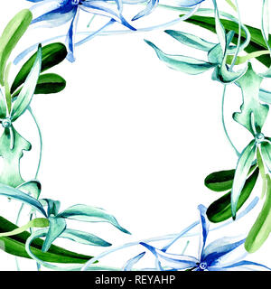 Blau seltene Orchidee. Florale botanischen Blume. Wild Federblatt wildflower isoliert. Aquarell Hintergrund Abbildung. Aquarell Zeichnung Mode ein Stockfoto