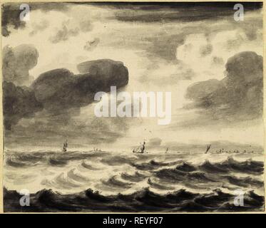 Seascape. Verfasser der Stellungnahme: Pieter Idserts (möglicherweise). Dating: 1708-1781. Maße: H 149 mm x B 186 mm. Museum: Rijksmuseum, Amsterdam. Stockfoto