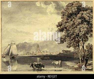 Blick über den Rhein auf Rhenen. Verfasser: Hendrik Hoogers. Dating: 1802. Maße: H 376 mm x B 477 mm. Museum: Rijksmuseum, Amsterdam. Stockfoto