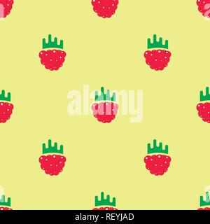Nahtlose flache Textur Design mit Himbeeren in Niedlichen Stil. Stock Vektor