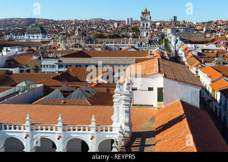 Blick von der Dachterrasse des San Felipe de Neri Kloster, Sucre, Bolivien Stockfoto