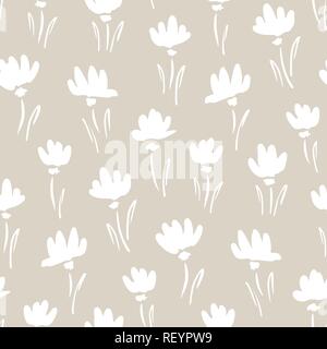 Weiß abstrakten gestischen Snowdrop Blumen Vektor nahtlose Muster. Einfaches, sauberes Feminine Floral Backrgound. Vereinfachende große handbemalt Blüten Stock Vektor