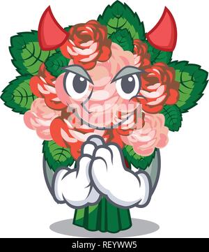 Teufel Blumenstrauß mit Maskottchen isoliert Stock Vektor