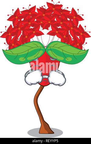 Weinend Ixora Blumen in der Karikatur Töpfe Stock Vektor