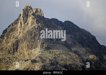 An Tag 4 Der kilembe Route, Rwenzori Nationalpark, Uganda, Wanderer erreichen Hunwick's Camp bei 3,794 m am Fuß des Mount Baker Stockfoto