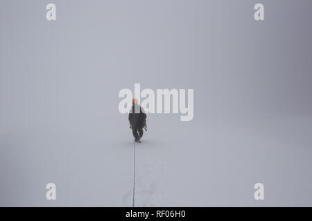 Am 6. Tag der Kilembe Route, Rwenzori Nationalpark, Uganda, Wanderer Gipfel Mount Stanley, dessen Margherita Peak ist der höchste Punkt im Land Stockfoto