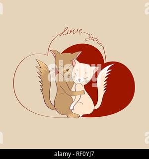 Katzen in Liebe umarmen sich. Postkarte Stock Vektor