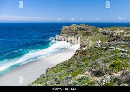 Kap der Guten Hoffnung, wo der Indische und der Atlantische Ozean treffen, ist ein Teil des Table Mountain National Park, Cape Town, Western Cape, Südafrika. Stockfoto