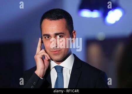 Italien, Rom, 22. Januar 2019: Der stellvertretende Ministerpräsident und Minister für Arbeit Luigi Di Maio (M5S) stellt das Einkommen der Bürgerschaft Gesetz Foto Stockfoto