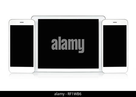 Mockup für responsive Design Präsentation - digital Tablet und Smartphones mit leeren Bildschirm. Stockfoto
