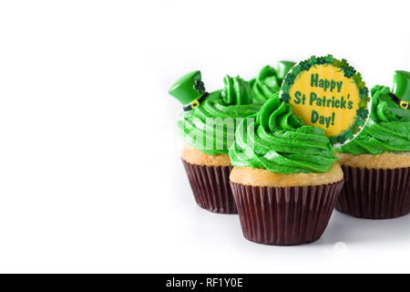 St. Patrick's Day cupcakes isoliert auf weißem Hintergrund. Copyspace Stockfoto