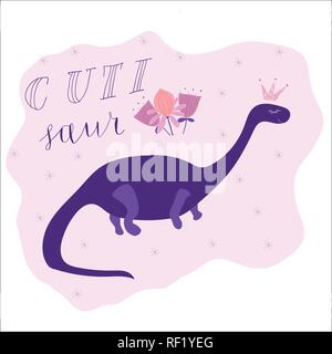 Niedliche Dinosaurier mit einer Hand gezeichnet. Schriftzug. Kann für Karten, t-shirt, Poster verwendet werden. Vector Illustration. Stock Vektor