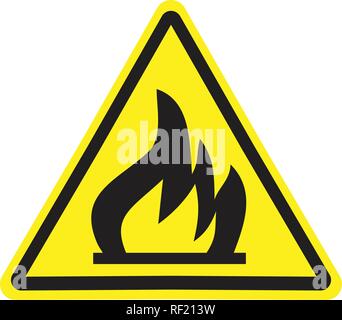 Brand Warnschild in gelbes Dreieck. Brennbare und leicht entzündliche Stoffe Symbol. Stock Vektor