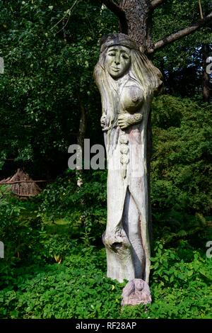 Holzfigur, Galindia, See Beldany, Iznota, Ruciane-Nida, Ermland-Masuren, Polen Stockfoto