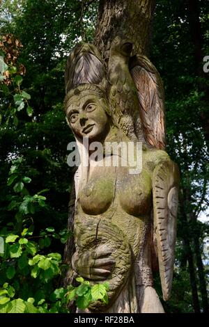 Holzfigur, Galindia, See Beldany, Iznota, Ruciane-Nida, Ermland-Masuren, Polen Stockfoto