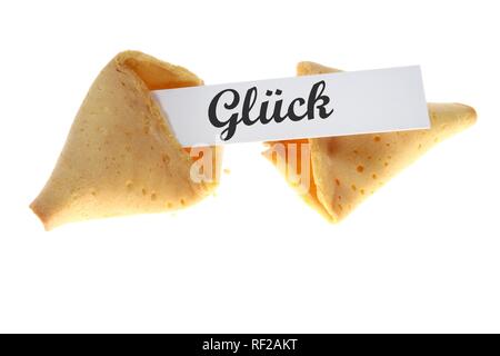 Geöffnet Fortune cookie, Glueck, Glück Stockfoto