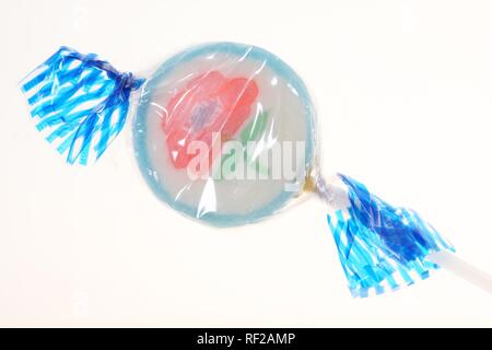 Hard Candy Zucker süß verpackt in blauen Zellophan Stockfoto