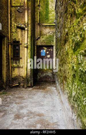 Alt und feucht, zurück laufen Gasse Zugang Notausgang Fort William Highlands Schottland Großbritannien Stockfoto