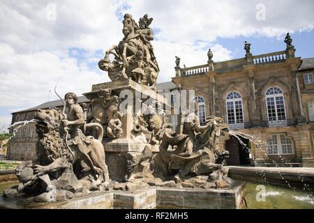 Markgrafenbrunnen Brunnen und Neues Schloss, das Neue Schloss, Bayreuth, Oberfranken, Franken, Bayern Stockfoto