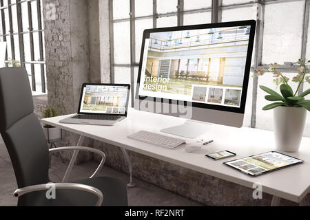 3D-Rendering des gewerblichen Büro mit Geräten angezeigt Interior Design Website Stockfoto