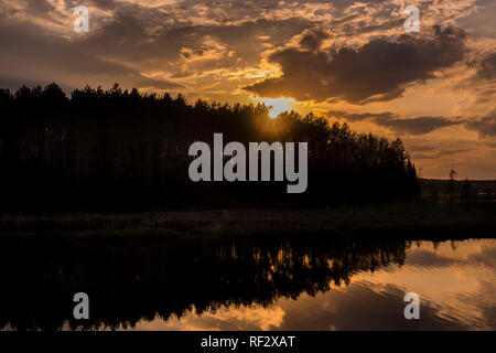 Sonnenuntergang am See in Nordwisconsin. Stockfoto