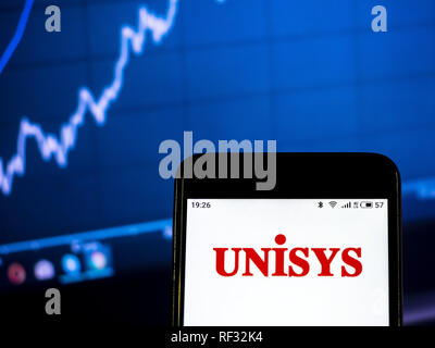 Kiew, Ukraine. 23 Jan, 2019. Unisys Information Technology Company Logo gesehen auf einem Smartphone angezeigt. Quelle: Igor Golovniov/SOPA Images/ZUMA Draht/Alamy leben Nachrichten Stockfoto