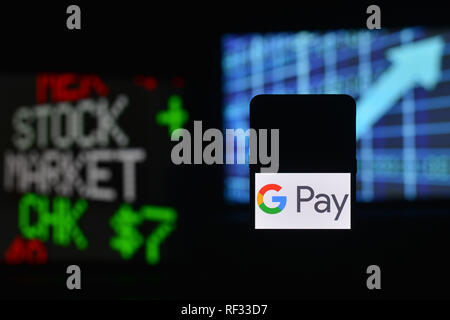 Krakau, Provinz Malopolskie, Polen. Jan, 2019 21. Eine google Bezahlung logo gesehen auf einem Smartphone angezeigt. Credit: Cezary Kowalski/SOPA Images/ZUMA Draht/Alamy leben Nachrichten Stockfoto