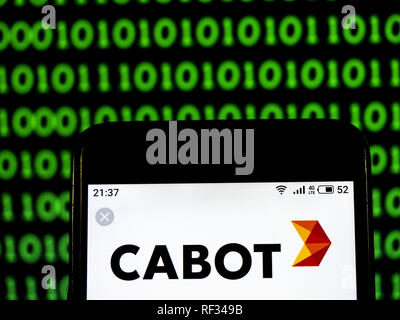 Kiew, Ukraine. 23 Jan, 2019. Cabot Corporation Chemicals Company Logo gesehen auf einem Smartphone angezeigt. Quelle: Igor Golovniov/SOPA Images/ZUMA Draht/Alamy leben Nachrichten Stockfoto