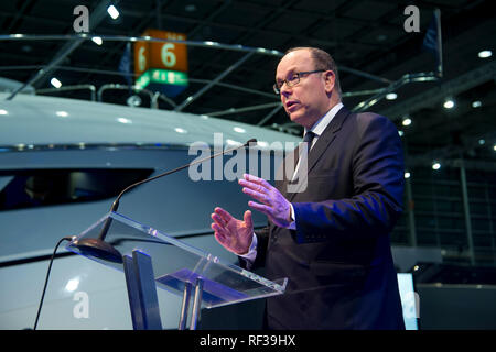 Düsseldorf, Deutschland. Jan, 2019 21. Fürst Albert II. von Monaco, Blue Motion Nacht und Präsentation des Ozeans Tribute Award auf der Boat Show 2019, Boat Show 2019 in Düsseldorf vom 19. bis 27. Januar 2019, 21.01.2019. | Verwendung der weltweiten Kredit: dpa/Alamy leben Nachrichten Stockfoto