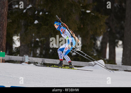 Lenzerheide, Schweiz, 24. Januar 2019. Ying Qu während der 2019 IBU Biathlon WM Frauen 7,5 km Sprint Wettbewerb in Lenzerheide. Stockfoto