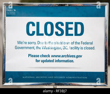 Washington, USA. 24 Jan, 2019. Die Auswirkungen der US-Bundesregierung Shutdown umfasst die Schließung der Ämter und der Smithsonian Museen. Credit: Robert Blakley/Alamy leben Nachrichten Stockfoto