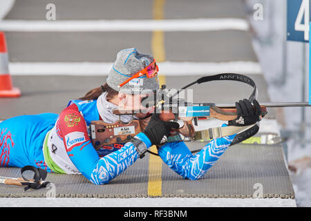 Lenzerheide, Schweiz, 24. Januar 2019. Natalia Gerbulova während der 2019 IBU Biathlon WM Frauen 7,5 km Sprint Wettbewerb in Lenzerheide. Stockfoto