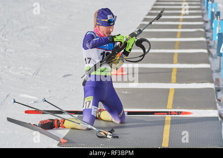 Lenzerheide, Schweiz, 24. Januar 2019. Iana Bondar während der 2019 IBU Biathlon WM Frauen 7,5 km Sprint Wettbewerb in Lenzerheide. Stockfoto