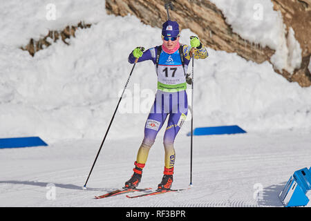 Lenzerheide, Schweiz, 24. Januar 2019. Iana Bondar während der 2019 IBU Biathlon WM Frauen 7,5 km Sprint Wettbewerb in Lenzerheide. Stockfoto