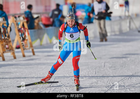 Lenzerheide, Schweiz, 24. Januar 2019. Elisabeth Kaplina während der 2019 IBU Biathlon WM Frauen 7,5 km Sprint Wettbewerb in Lenzerheide. Stockfoto