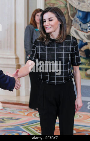 Madrid, Spanien. 24 Jan, 2019. Queen Letizia von Spanien besucht, um das Publikum auf eine Darstellung der "avi Calzada Neue Technologien "Handball Club im Zarzuela Palast am 24. Januar 2019 in Madrid, Spanien. Credit: Jimmy Olsen/Medien Punch *** Keine Spanien***/Alamy leben Nachrichten Stockfoto