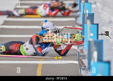 Lenzerheide, Schweiz, 24. Januar 2019. Anna Tkadlecova während der 2019 IBU Biathlon WM Frauen 7,5 km Sprint Wettbewerb in Lenzerheide. Stockfoto