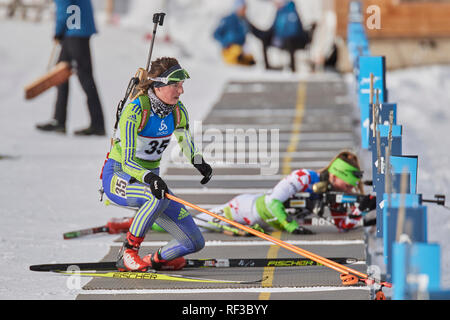 Lenzerheide, Schweiz, 24. Januar 2019. Maida Drndic während der 2019 IBU Biathlon WM Frauen 7,5 km Sprint Wettbewerb in Lenzerheide. Stockfoto